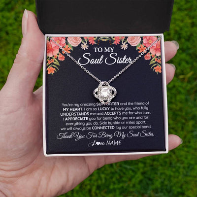 Love Knot Necklace 14K White Gold Finish | 2 | Personalized To My Soul Sister Gift Necklace Best Friend Unique Friendship Long Distance Unbiological Sister Birthday Jewelry Christmas Customized Message Card | siriusteestore
