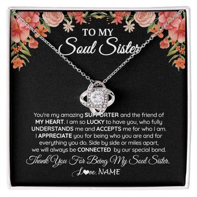 Love Knot Necklace 14K White Gold Finish | 1 | Personalized To My Soul Sister Gift Necklace Best Friend Unique Friendship Long Distance Unbiological Sister Birthday Jewelry Christmas Customized Message Card | siriusteestore