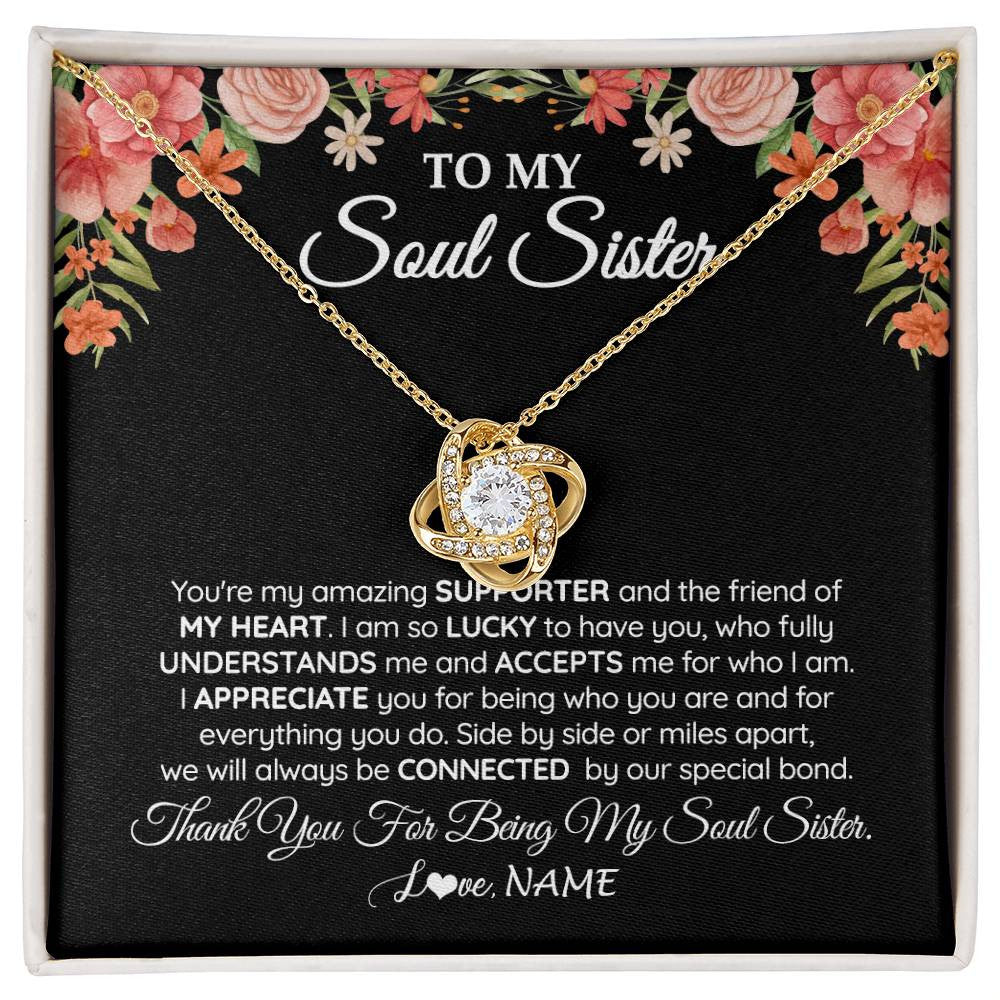Love Knot Necklace 18K Yellow Gold Finish | 1 | Personalized To My Soul Sister Gift Necklace Best Friend Unique Friendship Long Distance Unbiological Sister Birthday Jewelry Christmas Customized Message Card | siriusteestore