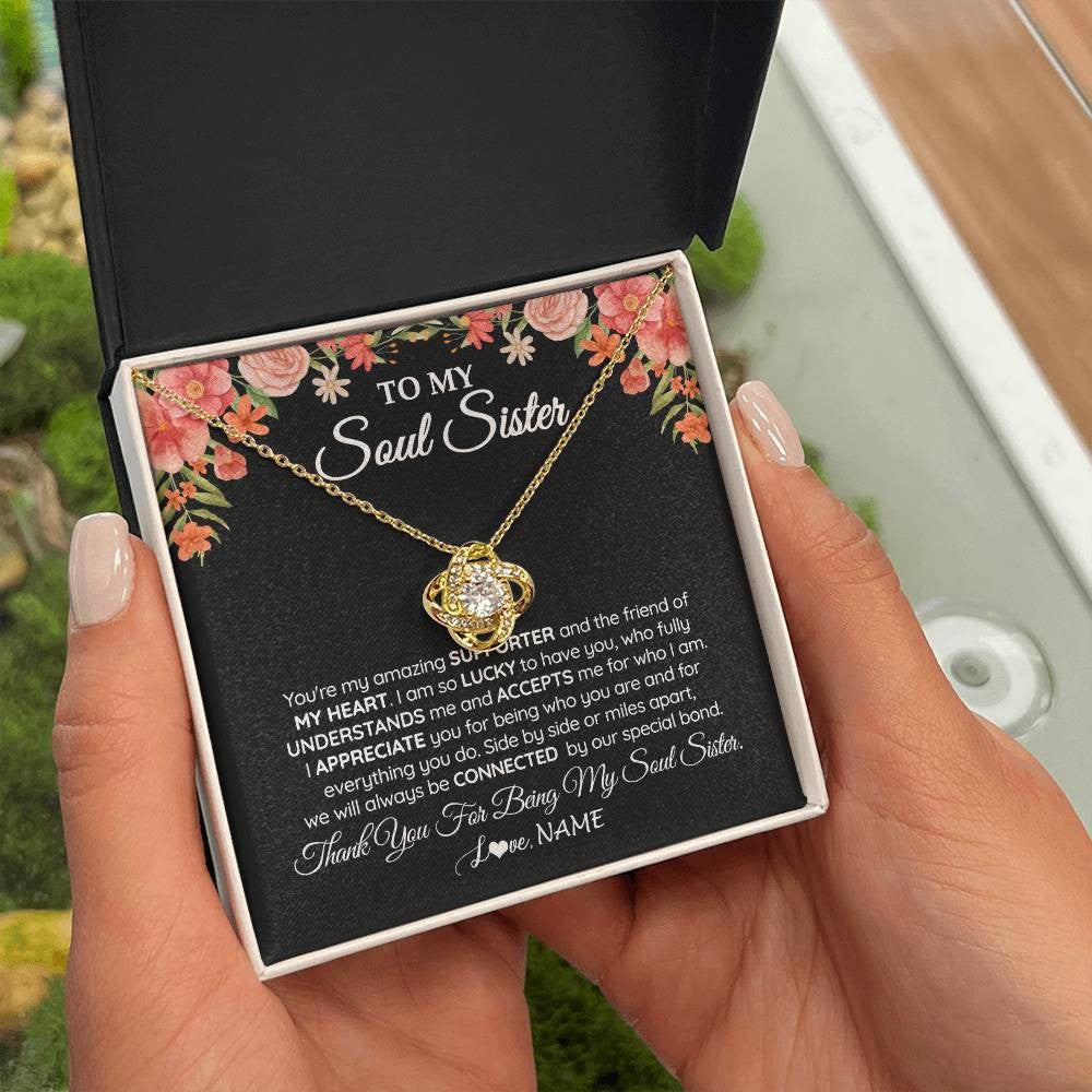 Love Knot Necklace 18K Yellow Gold Finish | 2 | Personalized To My Soul Sister Gift Necklace Best Friend Unique Friendship Long Distance Unbiological Sister Birthday Jewelry Christmas Customized Message Card | siriusteestore
