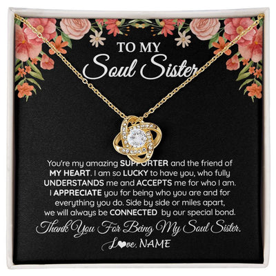 Love Knot Necklace 18K Yellow Gold Finish | 1 | Personalized To My Soul Sister Gift Necklace Best Friend Unique Friendship Long Distance Unbiological Sister Birthday Jewelry Christmas Customized Message Card | siriusteestore