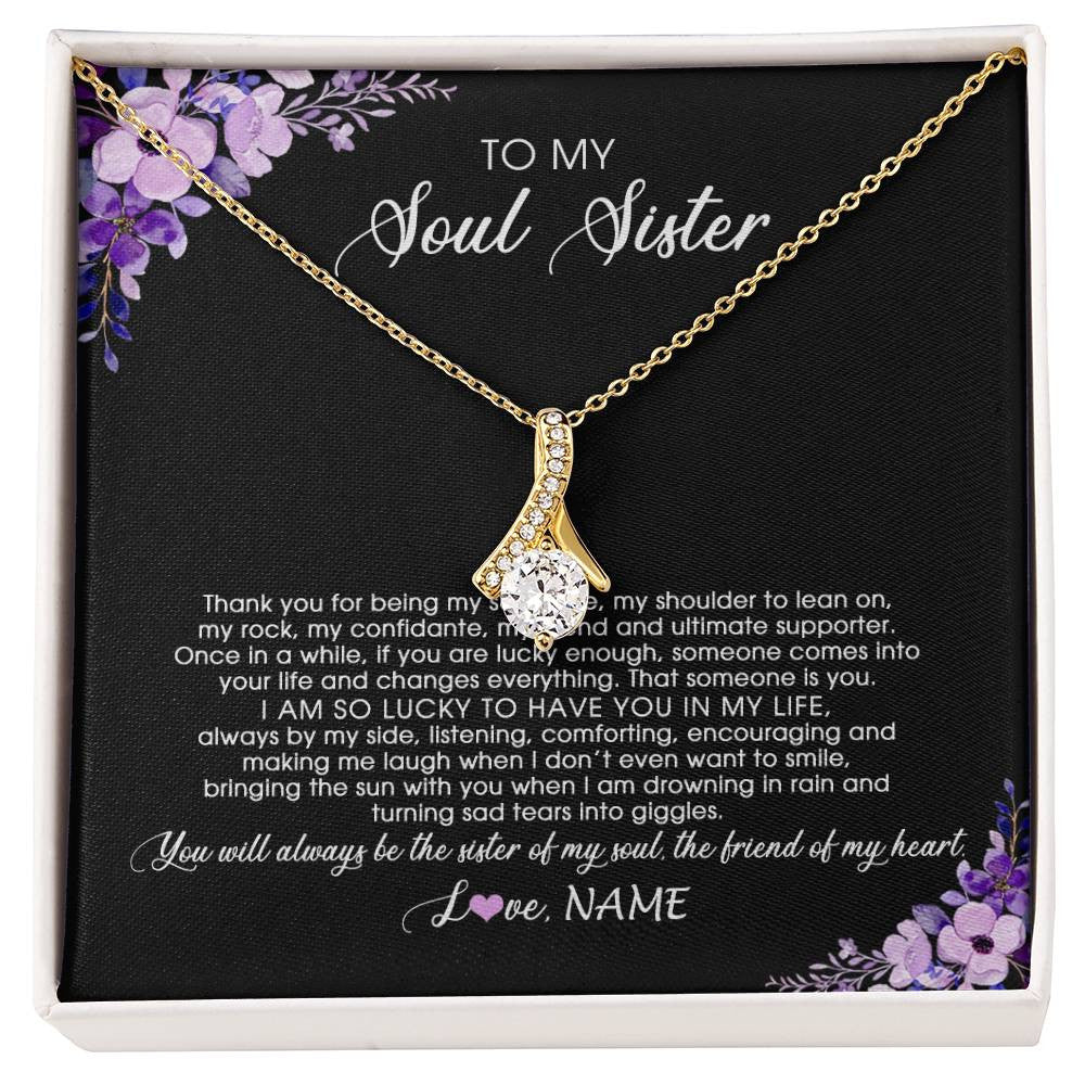 Alluring Beauty Necklace 18K Yellow Gold Finish | Personalized To My Soul Sister Necklace from Sister The Friend Of My Heart Sister Jewelry Birthday Graduation Christmas Customized Gift Box Message Card | siriusteestore