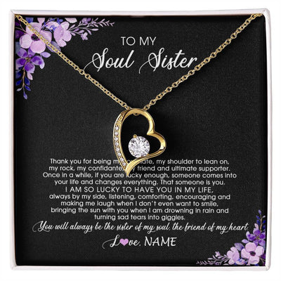 Forever Love Necklace 18K Yellow Gold Finish | Personalized To My Soul Sister Necklace from Sister The Friend Of My Heart Sister Jewelry Birthday Graduation Christmas Customized Gift Box Message Card | siriusteestore