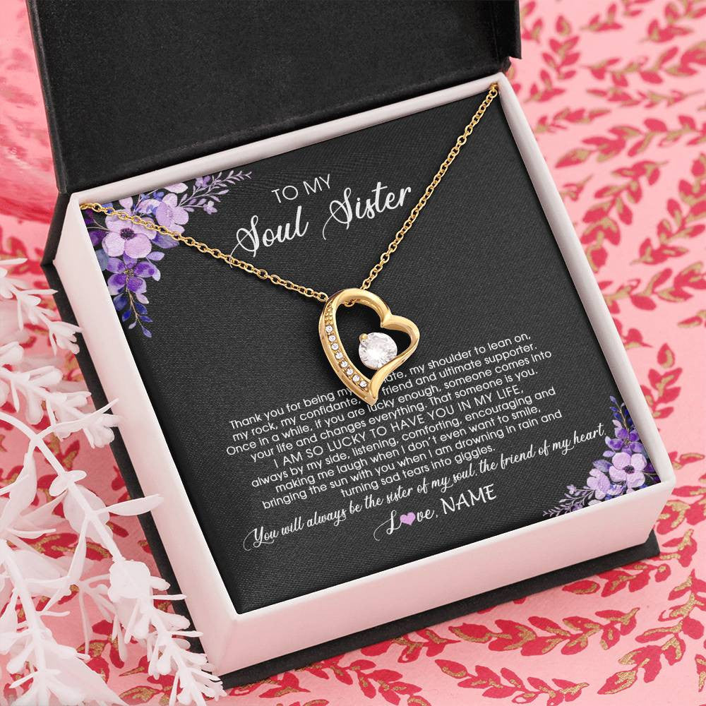 Forever Love Necklace 18K Yellow Gold Finish | Personalized To My Soul Sister Necklace from Sister The Friend Of My Heart Sister Jewelry Birthday Graduation Christmas Customized Gift Box Message Card | siriusteestore