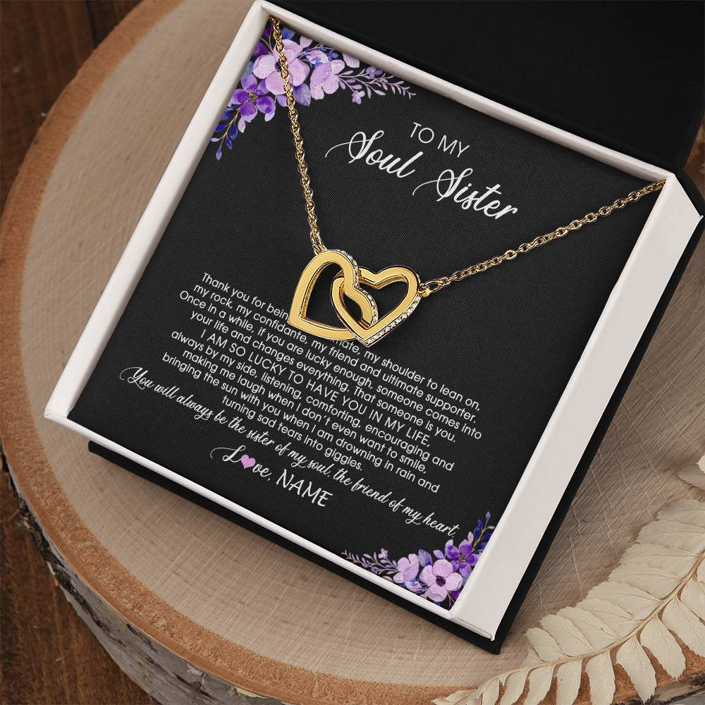 Interlocking Hearts Necklace 18K Yellow Gold Finish | Personalized To My Soul Sister Necklace from Sister The Friend Of My Heart Sister Jewelry Birthday Graduation Christmas Customized Gift Box Message Card | siriusteestore