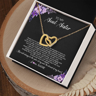 Interlocking Hearts Necklace 18K Yellow Gold Finish | Personalized To My Soul Sister Necklace from Sister The Friend Of My Heart Sister Jewelry Birthday Graduation Christmas Customized Gift Box Message Card | siriusteestore