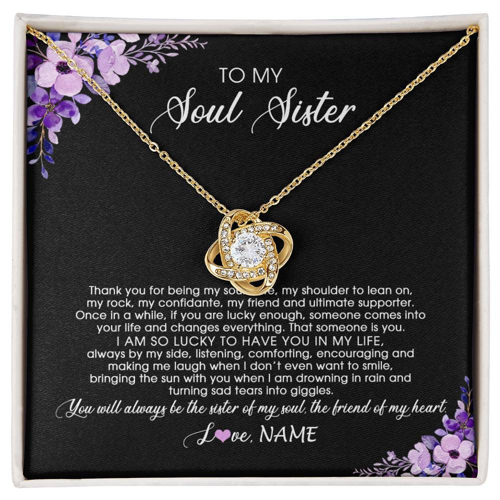Love Knot Necklace 18K Yellow Gold Finish | Personalized To My Soul Sister Necklace from Sister The Friend Of My Heart Sister Jewelry Birthday Graduation Christmas Customized Gift Box Message Card | siriusteestore