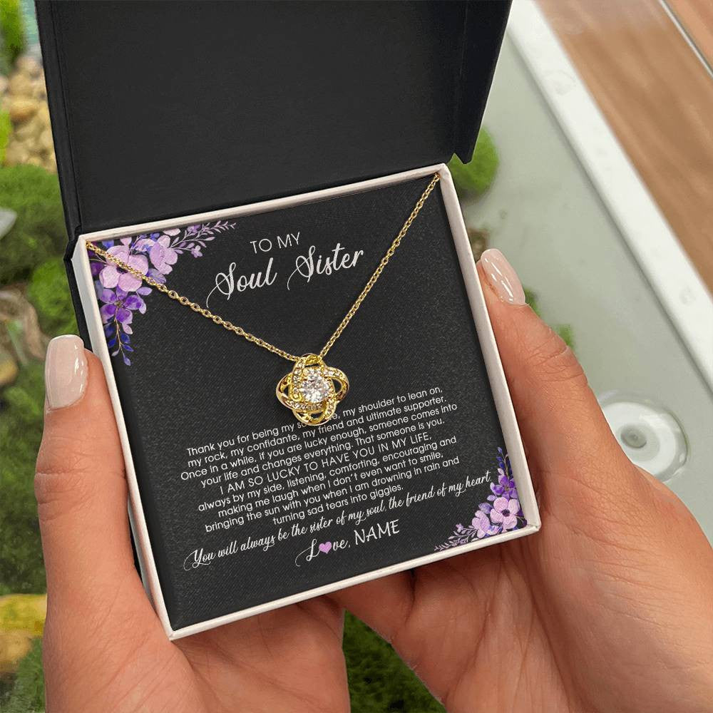 Love Knot Necklace 18K Yellow Gold Finish | Personalized To My Soul Sister Necklace from Sister The Friend Of My Heart Sister Jewelry Birthday Graduation Christmas Customized Gift Box Message Card | siriusteestore