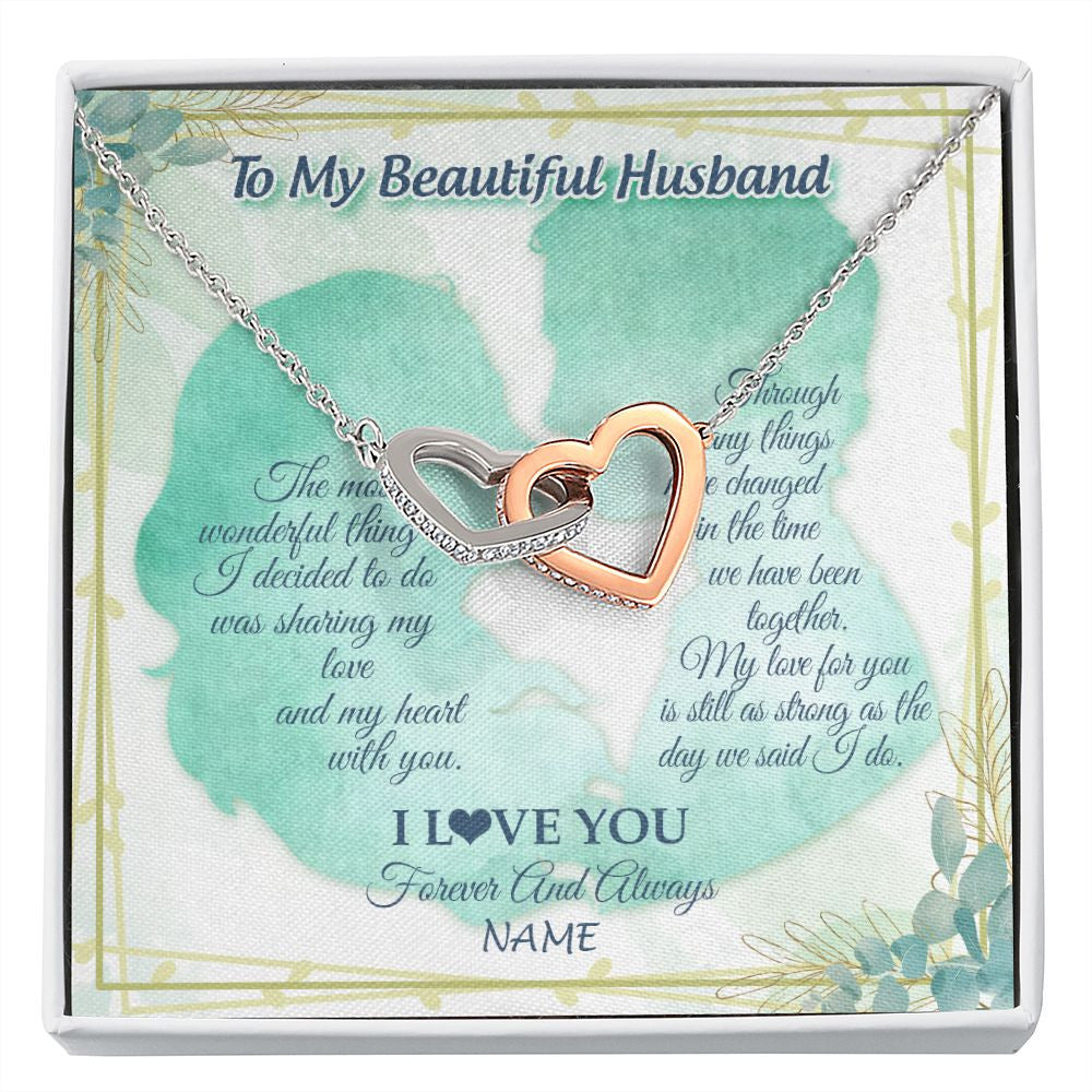 Interlocking Hearts Necklace | Personalized To My Soulmate From Husband My Heart With You Soulmate Valentines Wedding Day Birthday Christmas Jewelry Customized Gift Box Message Card | siriusteestore