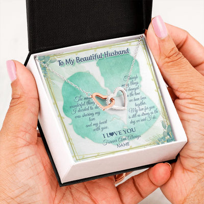 Interlocking Hearts Necklace | Personalized To My Soulmate From Husband My Heart With You Soulmate Valentines Wedding Day Birthday Christmas Jewelry Customized Gift Box Message Card | siriusteestore