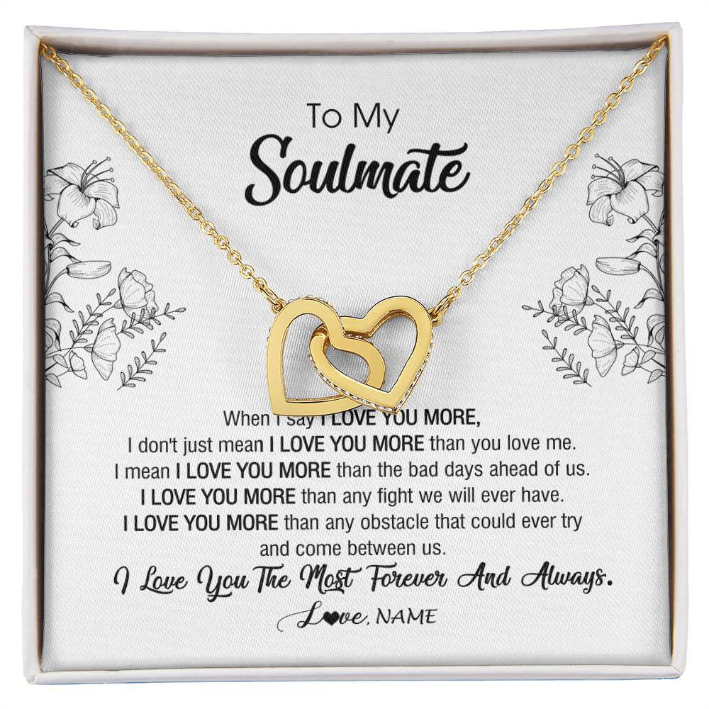 Interlocking Hearts Necklace 18K Yellow Gold Finish | Personalized To My Soulmate Necklace For Women Future Wife Girlfriend Love You Birthday Anniversary Wedding Valentines Day Christmas Customized Message Card | siriusteestore