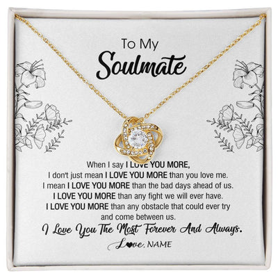 Love Knot Necklace 18K Yellow Gold Finish | Personalized To My Soulmate Necklace For Women Future Wife Girlfriend Love You Birthday Anniversary Wedding Valentines Day Christmas Customized Message Card | siriusteestore