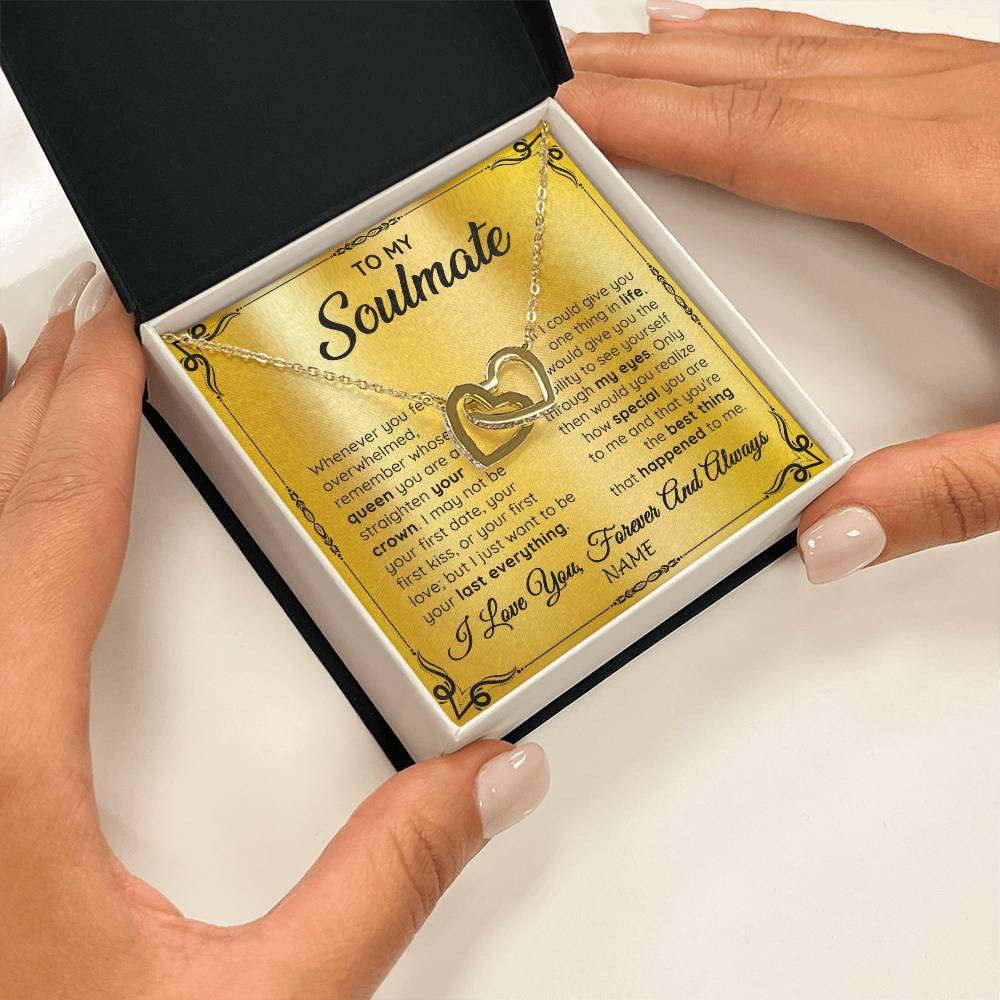 Interlocking Hearts Necklace 18K Yellow Gold Finish | 2 | Personalized To My Soulmate Necklace For Women Hot Wife Romantic From Husband Birthday Anniversary Wedding Valentines Day Customized Gift Box Message Card | siriusteestore