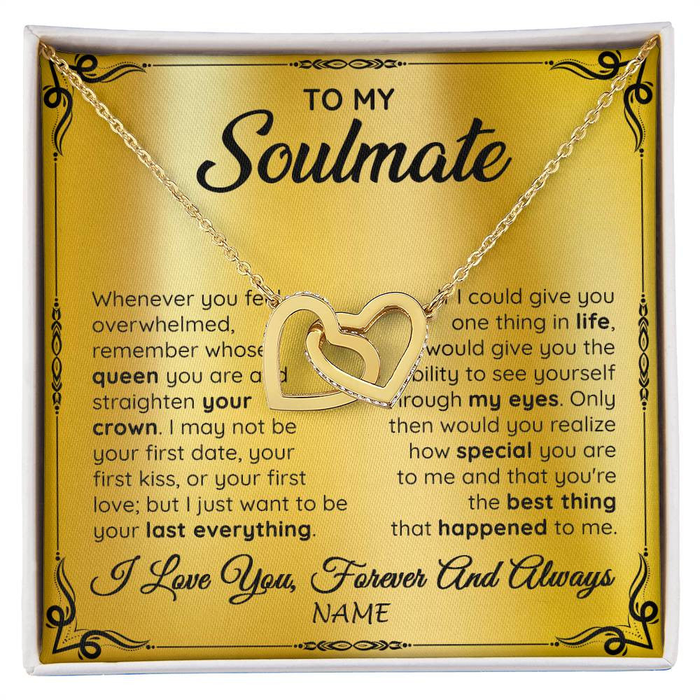 Interlocking Hearts Necklace 18K Yellow Gold Finish | 1 | Personalized To My Soulmate Necklace For Women Hot Wife Romantic From Husband Birthday Anniversary Wedding Valentines Day Customized Gift Box Message Card | siriusteestore