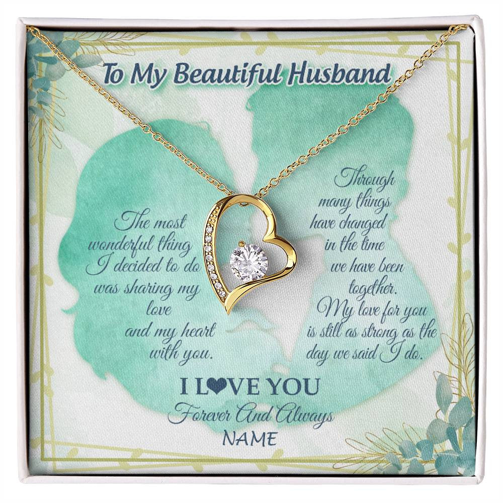 Forever Love Necklace 18K Yellow Gold Finish | 1 | Personalized To My Soulmate Necklace From Husband My Heart With You Soulmate Valentines Wedding Day Birthday Christmas Customized Gift Box Message Card | siriusteestore