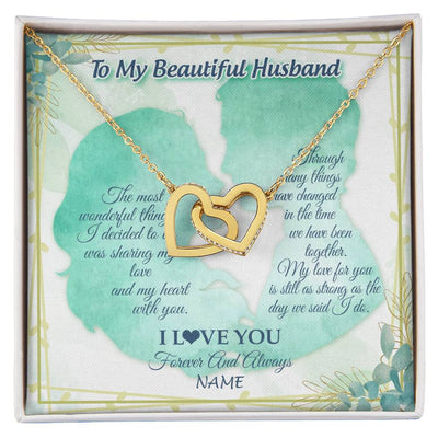 Interlocking Hearts Necklace 18K Yellow Gold Finish | 1 | Personalized To My Soulmate Necklace From Husband My Heart With You Soulmate Valentines Wedding Day Birthday Christmas Customized Gift Box Message Card | siriusteestore