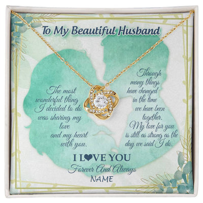 Love Knot Necklace 18K Yellow Gold Finish | 1 | Personalized To My Soulmate Necklace From Husband My Heart With You Soulmate Valentines Wedding Day Birthday Christmas Customized Gift Box Message Card | siriusteestore