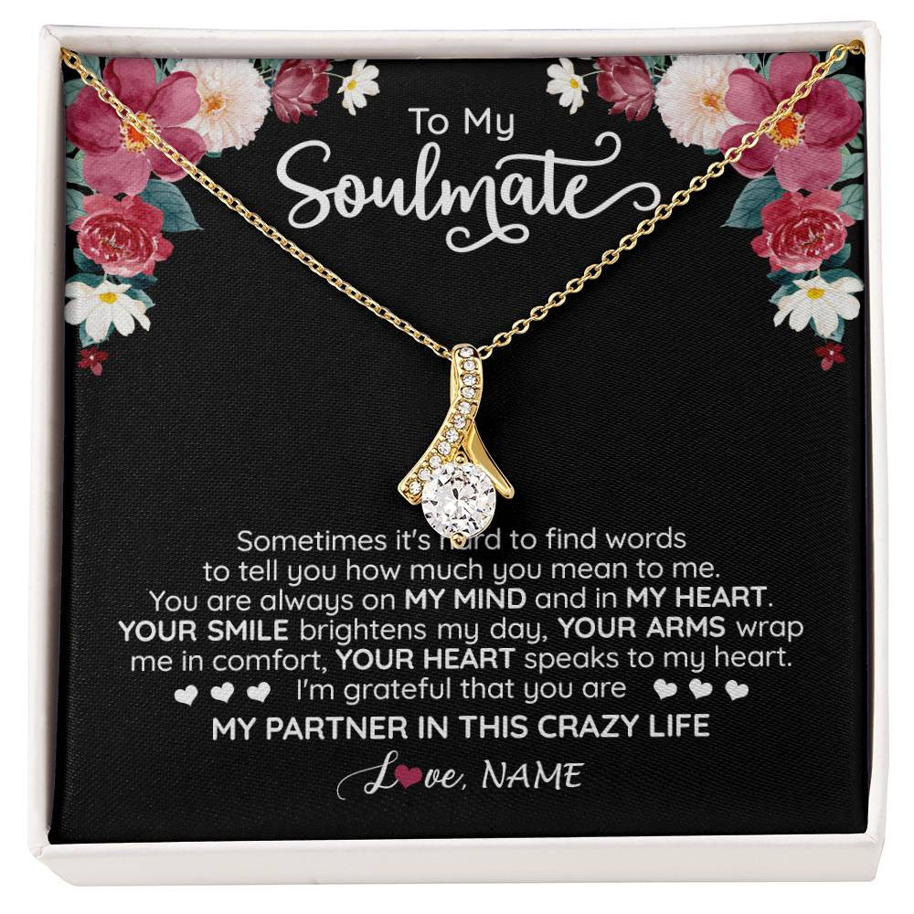 Alluring Beauty Necklace 18K Yellow Gold Finish | 1 | Personalized To My Soulmate Necklace From Husband You Are My Partner Wife Birthday Anniversary Valentines Day Christmas Customized Gift Box Message Card | siriusteestore