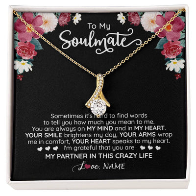 Alluring Beauty Necklace 18K Yellow Gold Finish | 1 | Personalized To My Soulmate Necklace From Husband You Are My Partner Wife Birthday Anniversary Valentines Day Christmas Customized Gift Box Message Card | siriusteestore