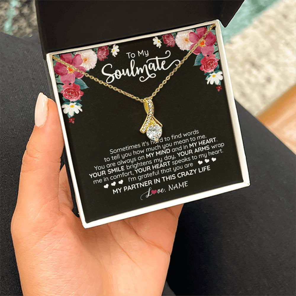 Alluring Beauty Necklace 18K Yellow Gold Finish | 2 | Personalized To My Soulmate Necklace From Husband You Are My Partner Wife Birthday Anniversary Valentines Day Christmas Customized Gift Box Message Card | siriusteestore