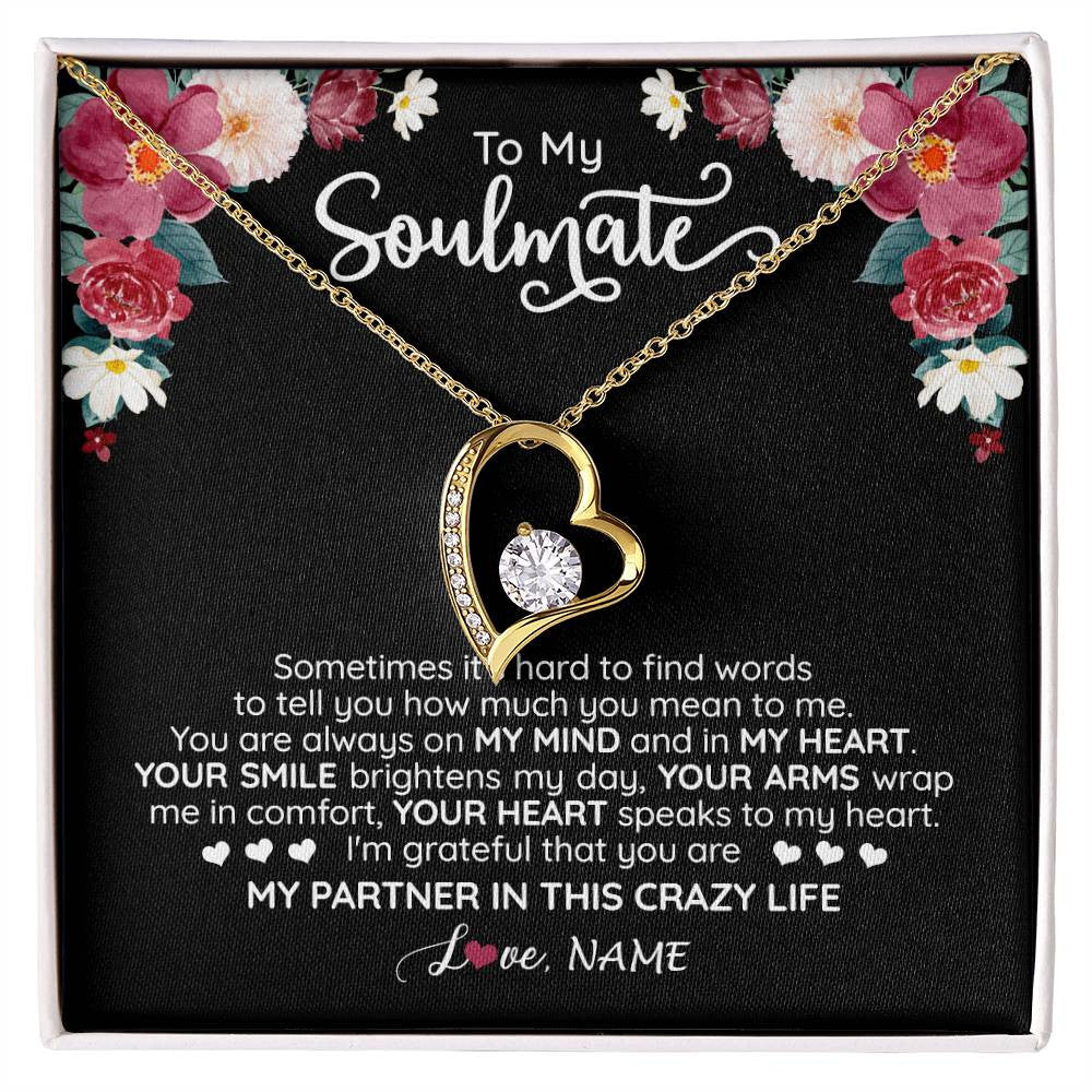 Forever Love Necklace 18K Yellow Gold Finish | 1 | Personalized To My Soulmate Necklace From Husband You Are My Partner Wife Birthday Anniversary Valentines Day Christmas Customized Gift Box Message Card | siriusteestore