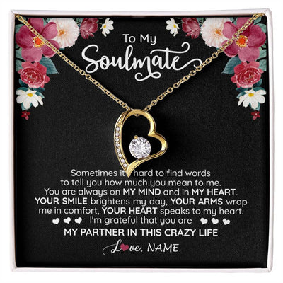 Forever Love Necklace 18K Yellow Gold Finish | 1 | Personalized To My Soulmate Necklace From Husband You Are My Partner Wife Birthday Anniversary Valentines Day Christmas Customized Gift Box Message Card | siriusteestore
