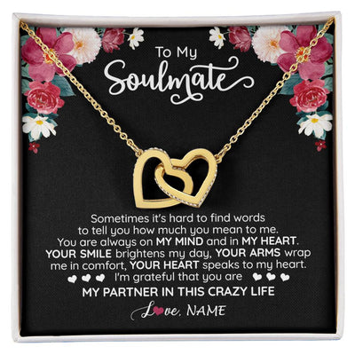 Interlocking Hearts Necklace 18K Yellow Gold Finish | 1 | Personalized To My Soulmate Necklace From Husband You Are My Partner Wife Birthday Anniversary Valentines Day Christmas Customized Gift Box Message Card | siriusteestore