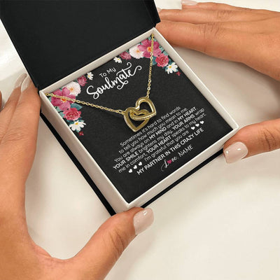 Interlocking Hearts Necklace 18K Yellow Gold Finish | 2 | Personalized To My Soulmate Necklace From Husband You Are My Partner Wife Birthday Anniversary Valentines Day Christmas Customized Gift Box Message Card | siriusteestore
