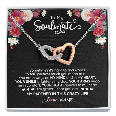 Interlocking Hearts Necklace | Personalized To My Soulmate Necklace From Husband You Are My Partner Wife Birthday Anniversary Valentines Day Christmas Customized Gift Box Message Card | siriusteestore