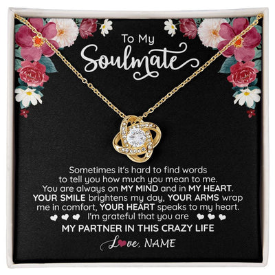 Love Knot Necklace 18K Yellow Gold Finish | 1 | Personalized To My Soulmate Necklace From Husband You Are My Partner Wife Birthday Anniversary Valentines Day Christmas Customized Gift Box Message Card | siriusteestore