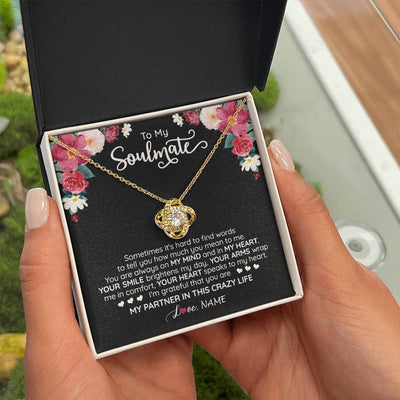 Love Knot Necklace 18K Yellow Gold Finish | 2 | Personalized To My Soulmate Necklace From Husband You Are My Partner Wife Birthday Anniversary Valentines Day Christmas Customized Gift Box Message Card | siriusteestore