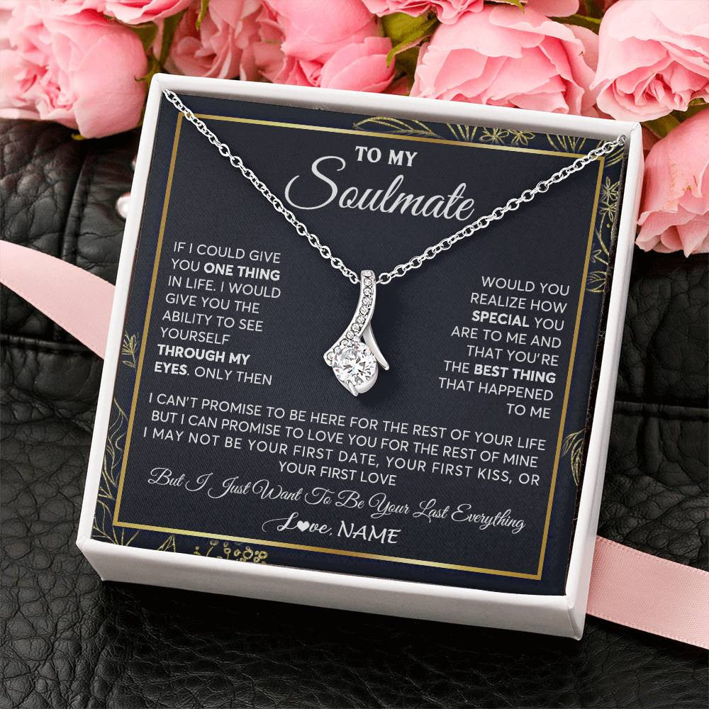 Alluring Beauty Necklace 14K White Gold Finish | 2 | Personalized To My Soulmate Necklace From Husband You Are The Best Thing Soulmate Birthday Anniversary Necklace Valentines Day Customized Gift Box Message Card | siriusteestore