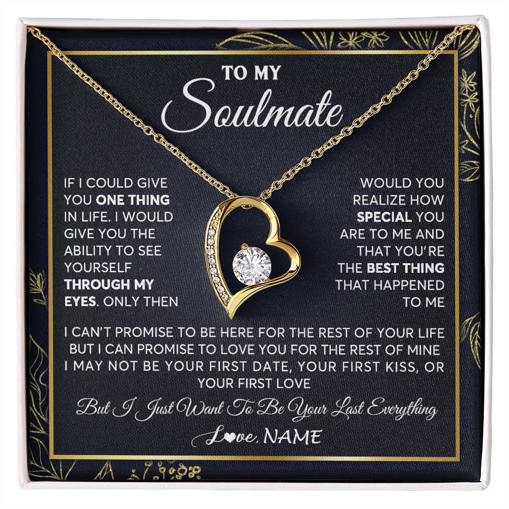Forever Love Necklace 18K Yellow Gold Finish | 1 | Personalized To My Soulmate Necklace From Husband You Are The Best Thing Soulmate Birthday Anniversary Necklace Valentines Day Customized Gift Box Message Card | siriusteestore