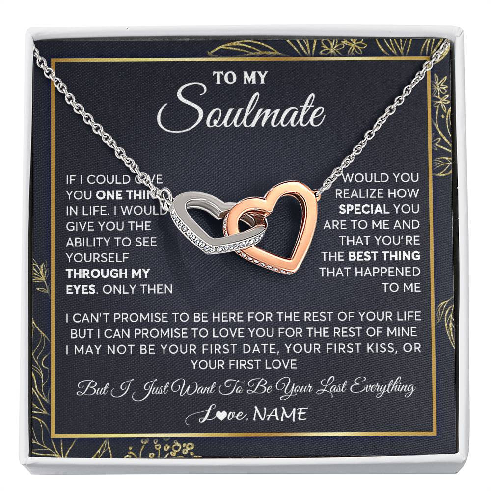 Interlocking Hearts Necklace Stainless Steel & Rose Gold Finish | 1 | Personalized To My Soulmate Necklace From Husband You Are The Best Thing Soulmate Birthday Anniversary Necklace Valentines Day Customized Gift Box Message Card | siriusteestore
