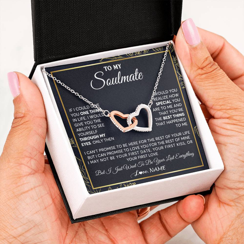 Interlocking Hearts Necklace Stainless Steel & Rose Gold Finish | 2 | Personalized To My Soulmate Necklace From Husband You Are The Best Thing Soulmate Birthday Anniversary Necklace Valentines Day Customized Gift Box Message Card | siriusteestore