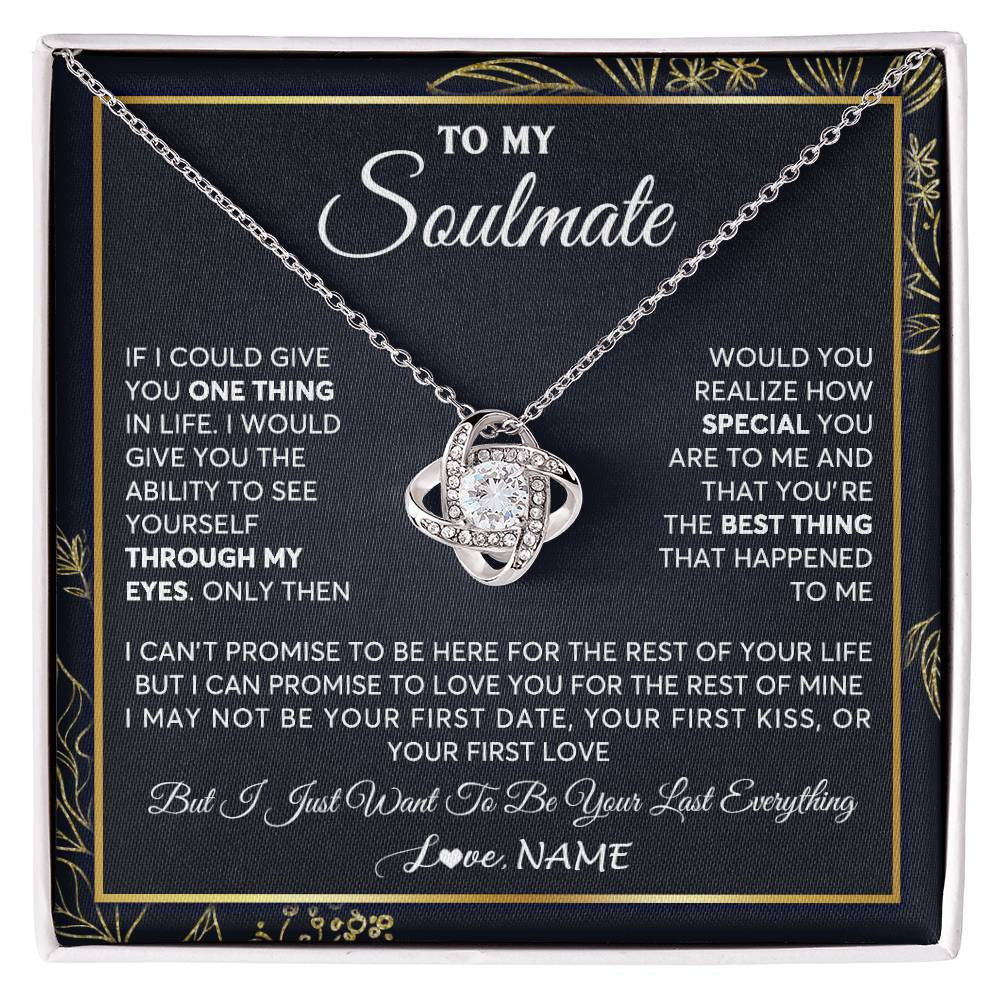 Love Knot Necklace 14K White Gold Finish | 1 | Personalized To My Soulmate Necklace From Husband You Are The Best Thing Soulmate Birthday Anniversary Necklace Valentines Day Customized Gift Box Message Card | siriusteestore