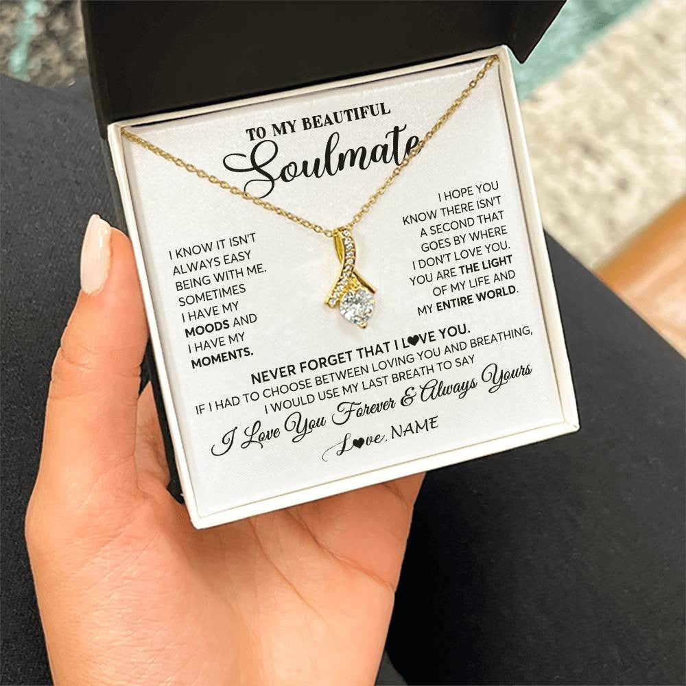 Alluring Beauty Necklace 18K Yellow Gold Finish | 2 | Personalized To My Soulmate Necklace From Husband You Are The Light Of My Life Wife Birthday Anniversary Valentines Day Customized Gift Box Message Card | siriusteestore