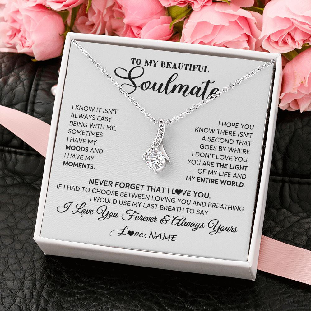 Alluring Beauty Necklace | Personalized To My Soulmate Necklace From Husband You Are The Light Of My Life Wife Birthday Anniversary Valentines Day Customized Gift Box Message Card | siriusteestore