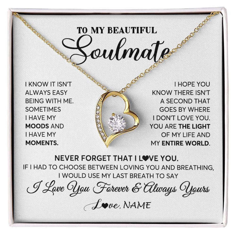 Forever Love Necklace 18K Yellow Gold Finish | 1 | Personalized To My Soulmate Necklace From Husband You Are The Light Of My Life Wife Birthday Anniversary Valentines Day Customized Gift Box Message Card | siriusteestore