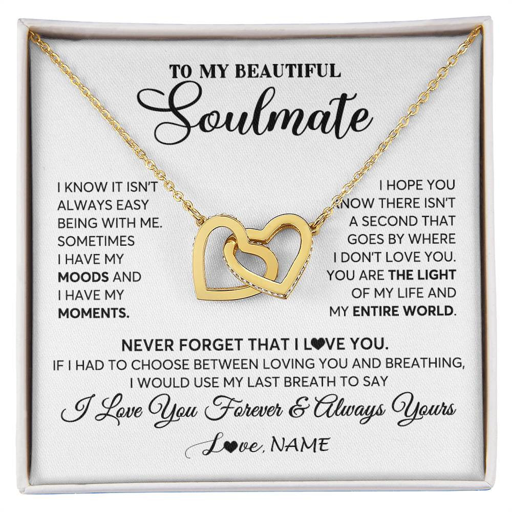 Interlocking Hearts Necklace 18K Yellow Gold Finish | 1 | Personalized To My Soulmate Necklace From Husband You Are The Light Of My Life Wife Birthday Anniversary Valentines Day Customized Gift Box Message Card | siriusteestore