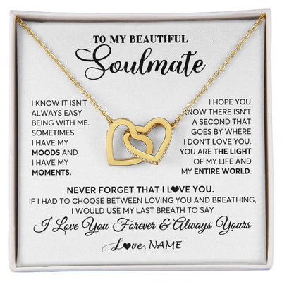 Interlocking Hearts Necklace 18K Yellow Gold Finish | 1 | Personalized To My Soulmate Necklace From Husband You Are The Light Of My Life Wife Birthday Anniversary Valentines Day Customized Gift Box Message Card | siriusteestore