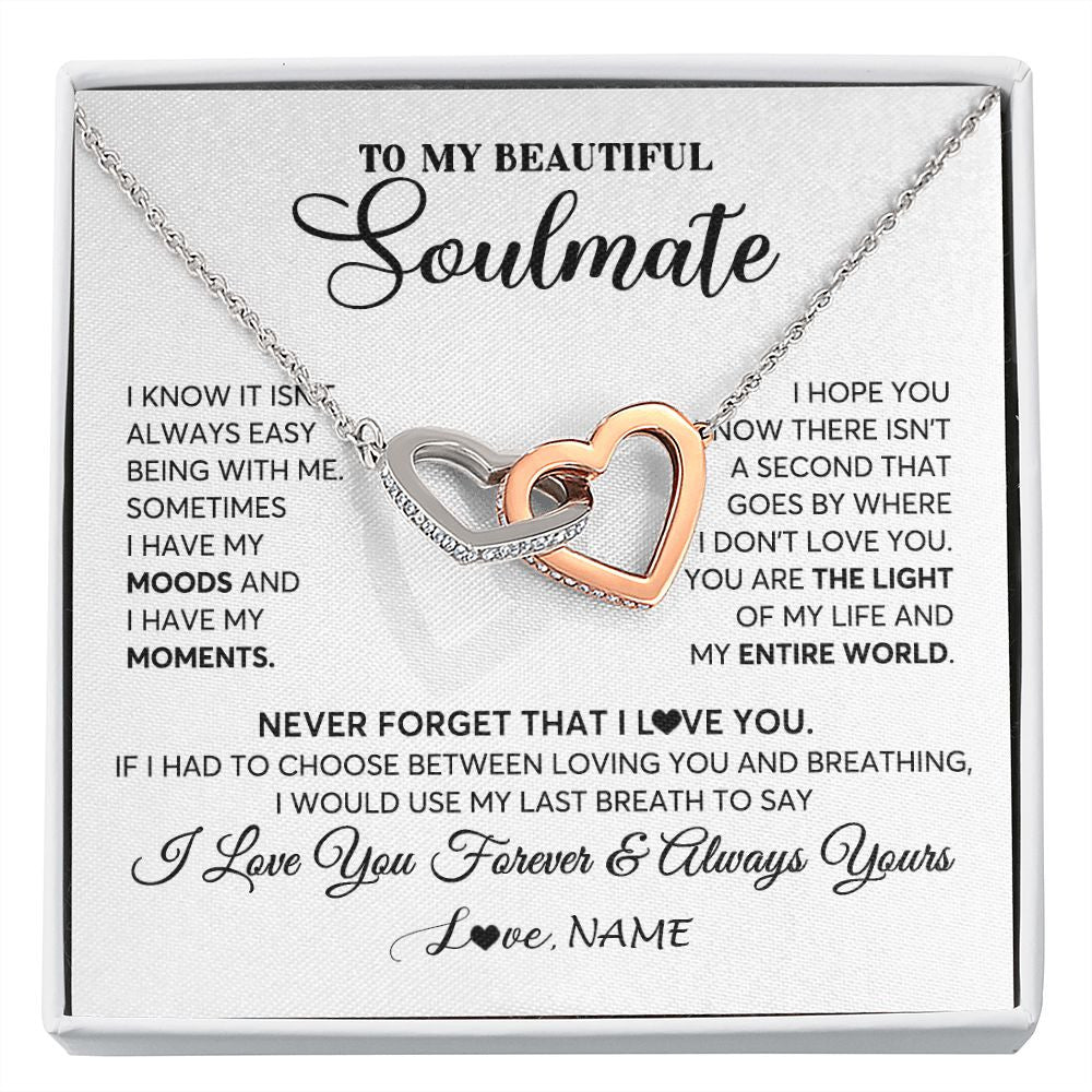 Interlocking Hearts Necklace | Personalized To My Soulmate Necklace From Husband You Are The Light Of My Life Wife Birthday Anniversary Valentines Day Customized Gift Box Message Card | siriusteestore
