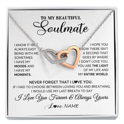 Interlocking Hearts Necklace | Personalized To My Soulmate Necklace From Husband You Are The Light Of My Life Wife Birthday Anniversary Valentines Day Customized Gift Box Message Card | siriusteestore