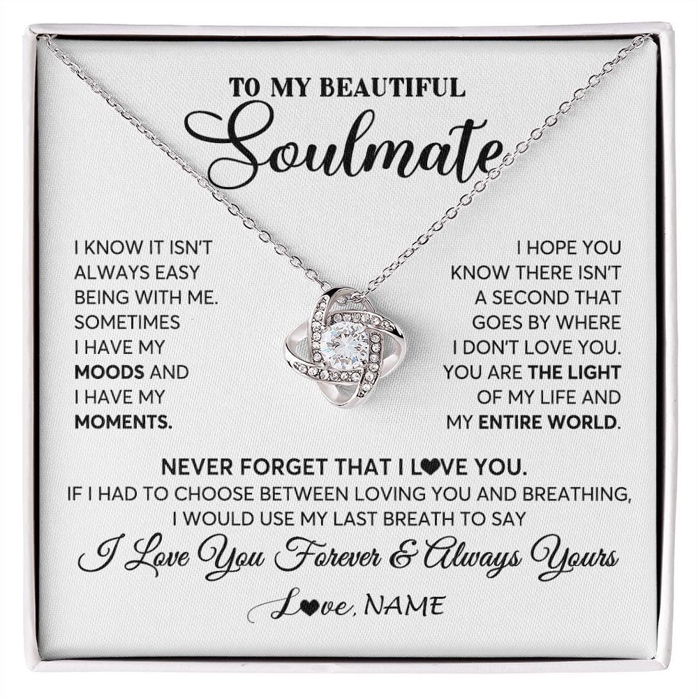 Love Knot Necklace | Personalized To My Soulmate Necklace From Husband You Are The Light Of My Life Wife Birthday Anniversary Valentines Day Customized Gift Box Message Card | siriusteestore