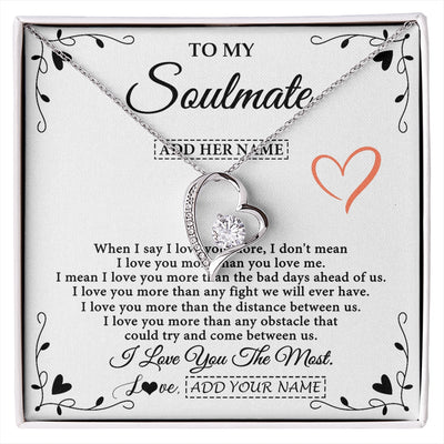 Forever Love Necklace 14K White Gold Finish | 1 | Personalized To My Soulmate Necklace Gift For Her I Love You More Than Anything Pendant Love For Women Jewelry Birthday Gifts Christmas Gift Box Message Card | https://siriusteestore.