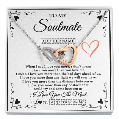 Interlocking Hearts Necklace Stainless Steel & Rose Gold Finish | 1 | Personalized To My Soulmate Necklace Gift For Her I Love You More Than Anything Pendant Love For Women Jewelry Birthday Gifts Christmas Gift Box Message Card | https://siriusteestore.