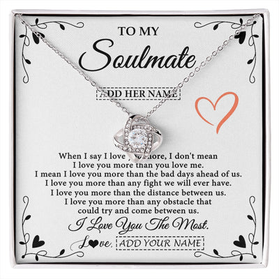 Love Knot Necklace 14K White Gold Finish | 1 | Personalized To My Soulmate Necklace Gift For Her I Love You More Than Anything Pendant Love For Women Jewelry Birthday Gifts Christmas Gift Box Message Card | https://siriusteestore.