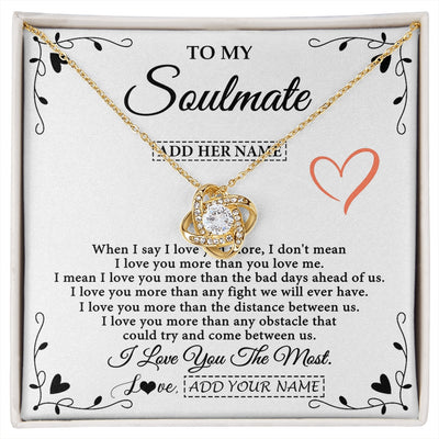 Love Knot Necklace 18K Yellow Gold Finish | 1 | Personalized To My Soulmate Necklace Gift For Her I Love You More Than Anything Pendant Love For Women Jewelry Birthday Gifts Christmas Gift Box Message Card | https://siriusteestore.