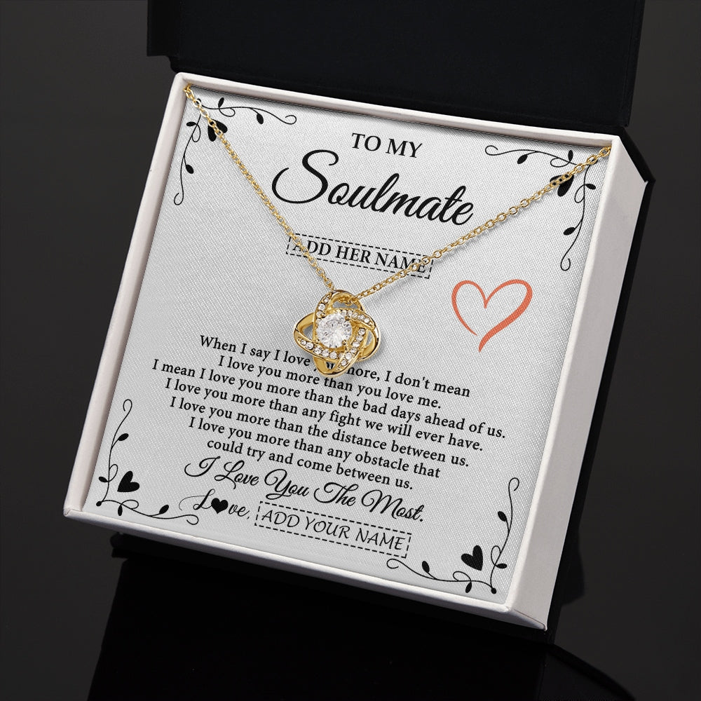 Love Knot Necklace 18K Yellow Gold Finish | 2 | Personalized To My Soulmate Necklace Gift For Her I Love You More Than Anything Pendant Love For Women Jewelry Birthday Gifts Christmas Gift Box Message Card | https://siriusteestore.