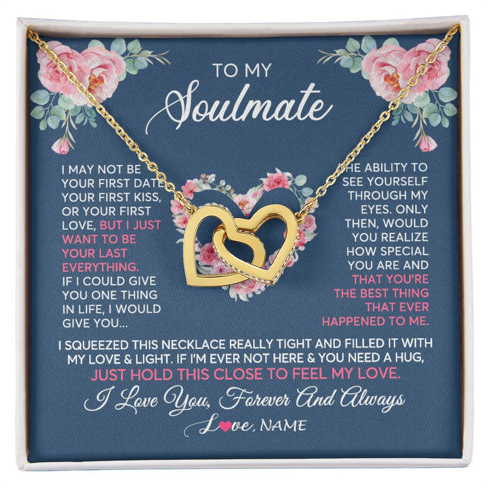 Interlocking Hearts Necklace 18K Yellow Gold Finish | 1 | Personalized To My Soulmate Necklace I Love You Romantic For Girlfriend Future Wife Anniversary Wedding Birthday Christmas Customized Gift Box Message Card | siriusteestore